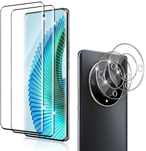 Holilo pour Honor Magic 6 Lite 5G Verre Trempé + CaméRa ArrièRe Protecteur【2+2 Pièces】,9H Dureté aux Rayures RéSistant Verre Trempé Membrane, sans Bulles HD Protection DéCran CaméRa Film