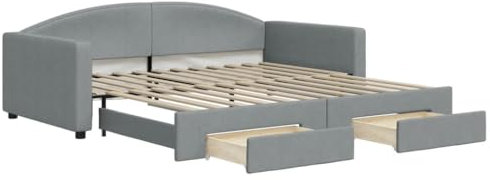 Willood Tagesbett Bettsofa Sofa Bett Sofabett Schlafsofa Bettgestell Ausziehbar mit Schubladen Hellgrau 100x200 cm Stoff