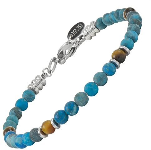 10:10 Bracciale Uomo Pietre Naturali 4 MM Acciaio Inox Braccialetto Made In Italy (Apatite)
