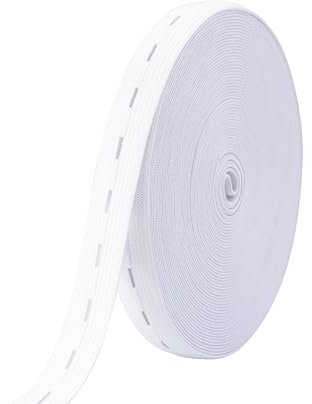 10M Gummiband mit Knopfösen Breit 15mm Gummiband zum Nähen Weiß Flaches Nähband Gummiband mit Knopfloch Elastisches Gummiband Nähen für Hosenrock Stirnband Taillenbändern zum Stricken