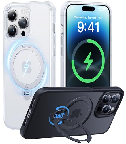CASEKOO 360° MagicStand (Pro-Version) für iPhone 14 Pro Hülle für MagSafe [Unsichtbarer Ständer] [Militärschutz] Stoßfest Kratzfest Schutzhülle Griffig Case Dünn Handyhülle - Weiß