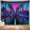 CHENGOR Car 1980er Jahre Science-Fiction-Wandteppich Sci-Fi Supercar Straße Palmen roter Sonnenuntergang, Urbaner Straße Wandbehang für Wohnzimmer Schlafzimmer Männerhöhle Hintergrund, 200 x 150cm