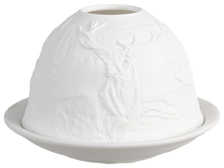 Clayre & Eef Teelichthalter Ø 12x8 cm Weiß Porzellan Hirsch