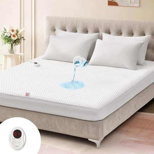 Bwarm - Wasserdichte beheizte Matratzenauflage, ETL-gelistet mit 9 Heizstufen, 1–12 Stunden, automatische Abschaltung, tiefe Tasche, maschinenwaschbar, Weiß, Twin XL