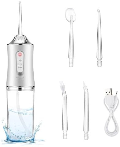 ADDLIVE Munddusche Kabellos, Tragbar Elektrische Zahnreiniger, Water Flosser Hat 3 Modi und 4 Düsen, Zahnzwischenraumreiniger, 220ML Wassertank IPX7 Wasserdicht für Familie & Freunde(White)