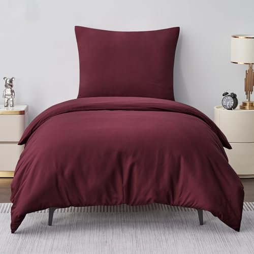 Aisbo Bettwäsche 155x220 2teilig Rot - Mikrofaser Bettwäsche-Sets Burgundy Weinrot mit Reißverschluss, ÖKO-TEX Bettbezug 155x220 cm 2tlg mit Kissenbezug 80x80 cm, Weich und Bügelfrei