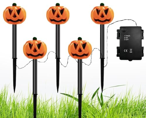 Nbbwwu Halloween-Pfahl-,Halloween-Gartenstecker | 5X -Wege-Kette,Batteriebetriebene Laternen-Markierungsleuchten, leuchtender -Einfahrtsstecker für Holidays im Freien