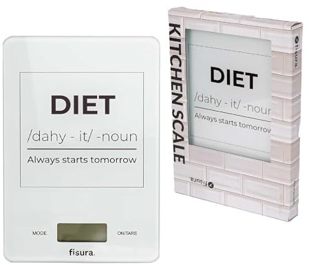 Fisura - Balance de cuisine numérique diet blanche. Balance électronique originale de 5 kg/11 lbs. Balance alimentaire multifonction. Verre et ABS. 15 x 22 cm