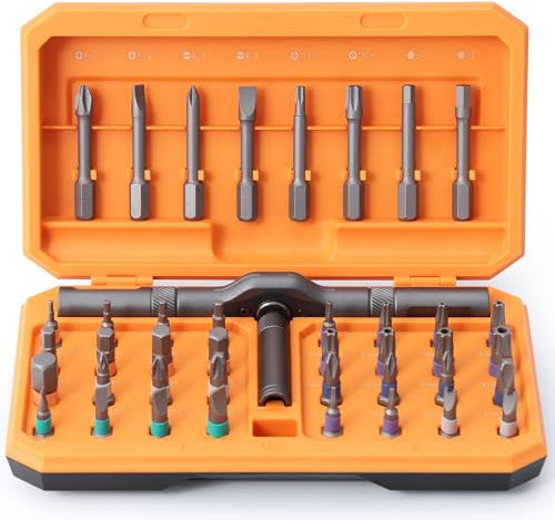 Bomivoi - Jeu de tournevis magnétiques 42 en 1, jeu de tournevis à cliquet, ensemble de tournevis magnétiques multi-embouts avec poignée à cliquet amovible, kit de tournevis