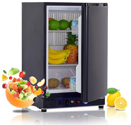 Techomey Frigorifero Trivalente, Frigorifero a Gas, Frigorifero 12V 220V Gas, Frigo Silenzioso per Camper Campeggio Caravan Casa, 60L, Nero