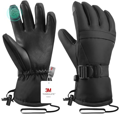 Skihandschuhe, Schneehandschuhe, wasserdichte Touchscreen-Handschuhe für Skifahren & Snowboarden, unisex für Männer, Frauen und Kinder mit Handgelenksriemen