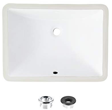 Stylish P-201 Waschbecken, 46 cm, Keramik, Porzellan, rechteckig, Unterbau, Waschbecken, glänzende Emaille-Glasur, mit verchromtem und mattschwarzem Überlauf,