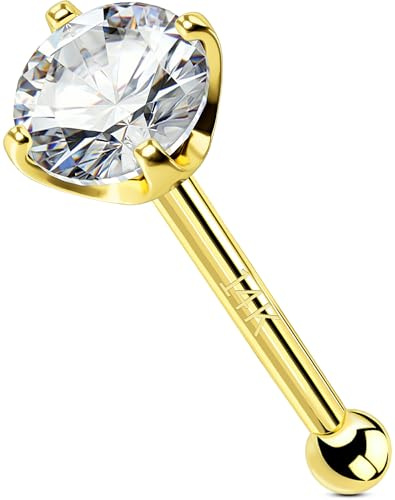 OUFER Body Piercing Nasenpiercing Nose Stud 14K Gold Nose Bar Clear 1.5/2/2.5/3mm CZ Nose Rings Bone Studs 22G Nostril Piercings Tiny Nose Piercing Jewelry for Women Men