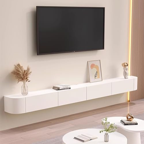 ZDMZR Lowboard Hängend, Tv Board Hängend, Entertainment Center mit Aufbewahrungsschrank, Holz TV Konsole für Wohnzimmer Und Schlafzimmer(White,300cm/118in)