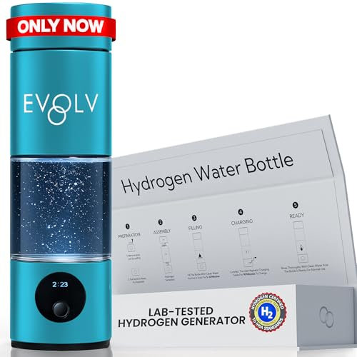 EVOLV Hydrogen Water Bottle Generator – SPE & PEM Water Ionizer 5.42PPM, Highest Concentrated Dose – 8oz Hydrogenated Water Bottle for Improved Energy & Inflammation Support - Easy to Use, Turquoise