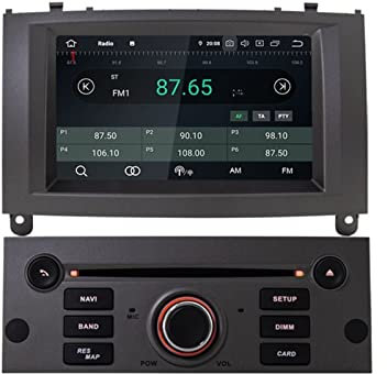 XUBOR Navegación GPS Audio 4G 64G Estéreo Multimedia DSP 1 DIN Octa Cores Radio automática Android 10.0 Reproductor de DVD for automóvil Compatible con Peugeot, 407 Reproductor Multimedia(Black (with