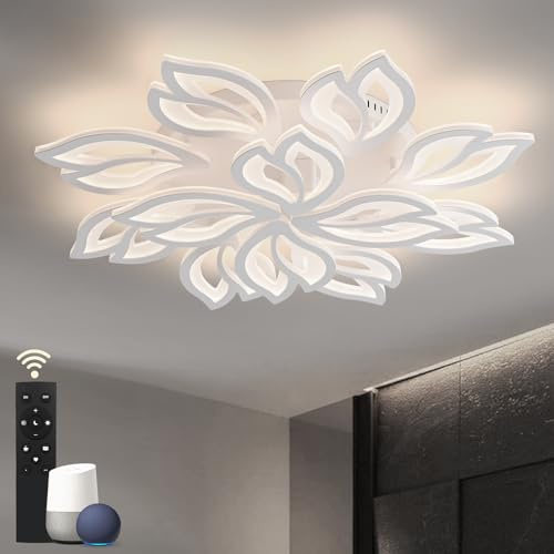 BAYHT Deckenlampe mit Fernbedienung, Dimmbar Wohnzimmerlampe with Matter Kompatibel Mit eWeLink App, 84W Modern LED Deckenleuchte Für Schlafzimmer Wohnzimmer (Ø89cm, Weiß)