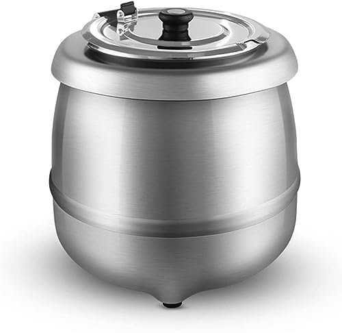 GUHPZA Stainless Steel Electric Soup Kettle, 10 L Countertop Food Buffet Soup Warmer Pot with Hinged Lid, for Restaurant Thermal Chili Sauce Gravy and Soup,Silver
