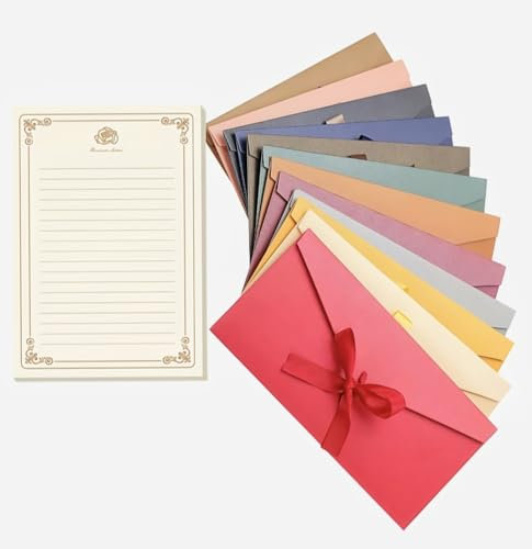 COMVASTARS 12 Sätze - Briefpapier mit umschlag,Briefumschläge Bunt,Farbige Briefumschläge Perlglanzpapier,Din Lang 22 x 11cm,Umschläge Din Lang für Geburtstage,Hochzeiten,Partys,Thanksgiving