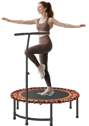 HOMCOM Trampolino fitness da 114,3 cm, con manico regolabile, pieghevole, mini ponticello per esercizi al chiuso, supporta fino a 100 kg, arancione