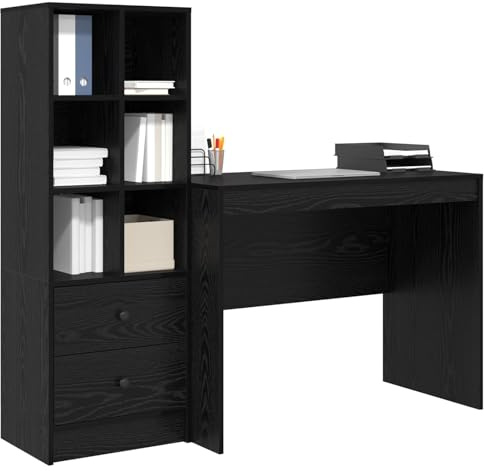vidaXL Desk with Storage Space Black Oak Wood Composite