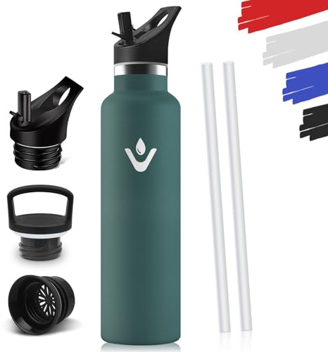 Botella Termica 1 Litro, Termo Sin BPA, Cantimplora Acero Inoxidable, Aislamiento Al Vacío de Doble Pared, Botella Agua Gimnasio, Cantimplora Termica para Adultos, Deporte, Oficina - Verde militar
