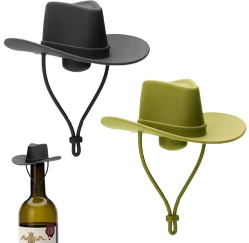 GXGM 2 Pcs Bouchon Bouteille Vin,Bouchon Vin,Bouchon Silicone, Bouchons de Chapeau de Cowboy Amusants, Accessoires de Vin Mignons, Aides de Cuisine, Cadeaux(Noir, Vert)