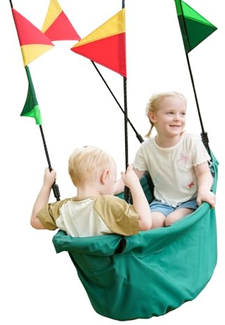 JUNGLE WELL Large Platform 53'' RPET Boat-Shaped Swing, Canoe Tree Swing for Kids, Eco-Friendly Fabric, Indoor/Outdoor Hanging Hammock Chair, Safe & Comfortable Children’s Play (Racing Green)
