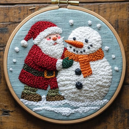 Punch Needle kit for Beginners DIY Embroidery – Santa Claus Dressing Snowman in Scarf, Punch Stitching kit for Adults, Needle Punch Kits for Adults