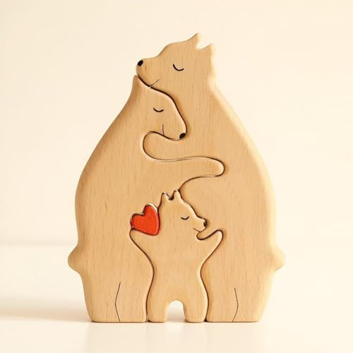 Fhlprte Holzkunstpuzzle der Bärenfamilie,Skulptur Jigsaw, 4.4×5.9×0.78 in, Home Tischdekoration,Tier Dekorativ Ornament,Holz Bär Puzzle,Ideen Geschenk für Weihnachts Jubiläum Geburtstag