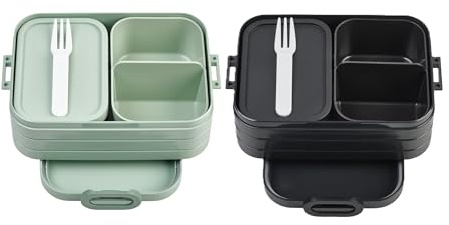 Mepal Bento Brotdose Midi Take A Break Mixed - mit Bento Box - Für 2 Sandwiches oder 4 Brotscheiben - Lunchbox für kleine Snacks & Reste - Erwachsene Essenbox mit Fächern - Nordic Sage & Nordic Black