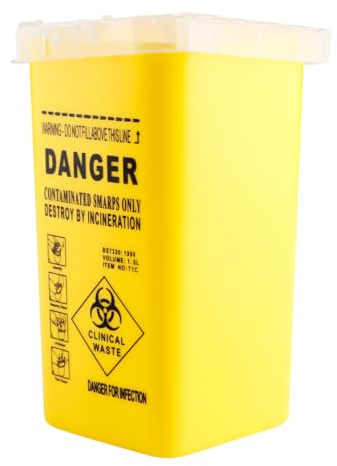 Lotsdonxia Medical Sharps Bin 1L - Secure Travel Design, Sharp Object Storage Box, Yellow Safety Needle Disposal Container with Locking Lid, Clinical & Tattoo Use