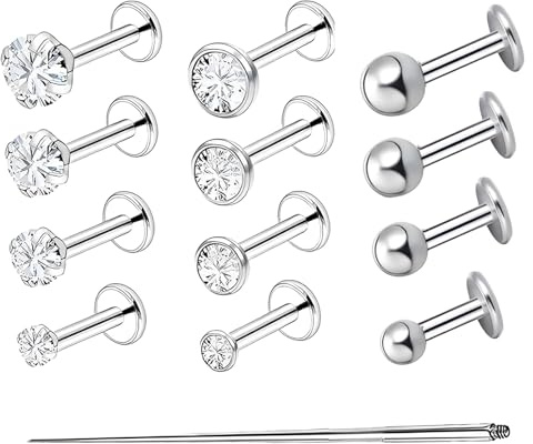 13Pcs Helix Piercing Jewellery Set, Flat Back Earrings with Perforate Tool