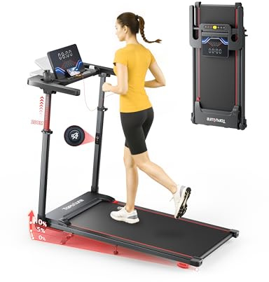 6 EN 1 Cinta de Correr Plegable, 0%-5%-10% Inclinación, 12 KM/H, Toputure Cinta Andar con Manillar Ajustable para Hogar y Oficina, Walking Pad con App, Control Remoto, 95°-105° Pantalla LED Ajustable