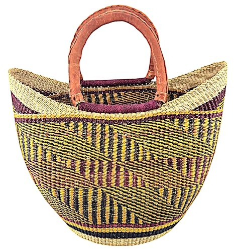 Großer Bunter Bolga Korb ca. 45 cm – Afrikanischer Einkaufskorb Shopper aus Ghana, Super Leicht und Stabil – Handgefertigt & Fair Trade