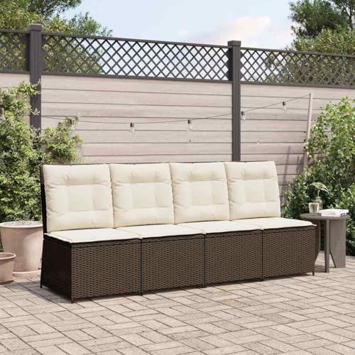 Ordellia Garten-Sofa mit Kissen Schwarz und Cremeweiß, Poly-Rattan, 1-Sitzer Liege für Terrasse, Balkon, Outdoor-Möbel, robust