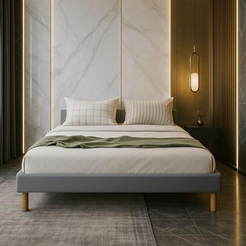 Literie Julien Sommier Tapissier Gris 140x200 + Pieds en 18 cm-13 Lattes - Montage Rapide et Facile - epaisseur du Metal +/- 1,2 mm
