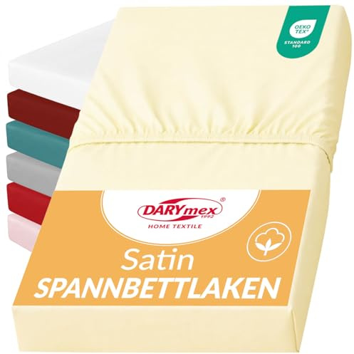 Darymex Spannbettlaken, Baumwoll-Satin, 90x200 cm, bis 20 cm, Creme | Satin Spannbetttuch, glatt und glänzend, 100% Baumwolle, Satinwebung, für Schlafzimmer, Gästezimmer, Hotel