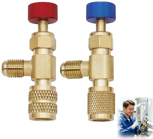 2 Pz Valvole di Sicurezza Refrigerante R32 R22, Valvola di Controllo Flusso dell'Aria Condizionata in Ottone, Adattatore Condizionatore di Sicurezza per Tubo di Ricarica e Pompa Vuoto