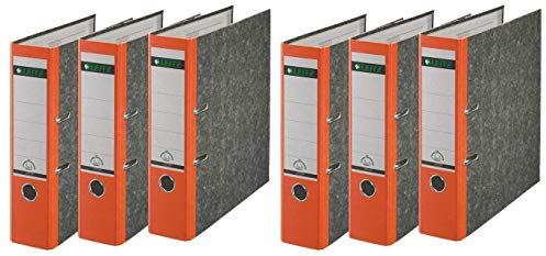 Leitz 1080 Qualitäts-Ordner 180A mit Schlitzen A4 Breit, 6 Stück im Sparpack (orange, 2)