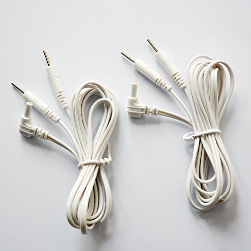 KONMED Tens Electrode Lead Wires Jack 2.35mm Plug 2.0mm Pin Connection, White, Pack of 2