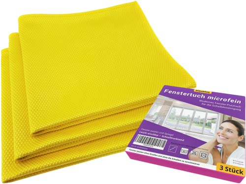 elauelue Fensterputztücher streifenfrei - Profi Tücher zum Fensterputzen - Fenstertuch microfein 3er-Set - 38x38cm