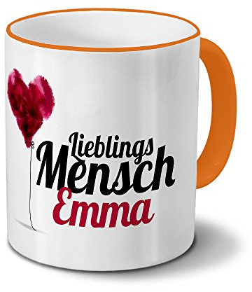 printplanet Tasse mit Namen Emma - Motiv Lieblingsmensch - Namenstasse, Kaffeebecher, Mug, Becher, Kaffeetasse - Farbe Orange