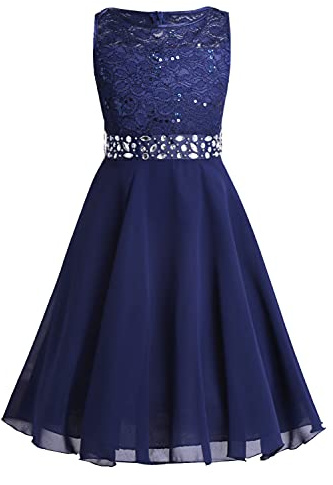 iEFiEL Sweet Prinzessin Lace Blumenmädchenkleider für Hochzeits Mädchen Festliches Kleid Brautjungfernkleid Festzug Partykleid A Marineblau 128