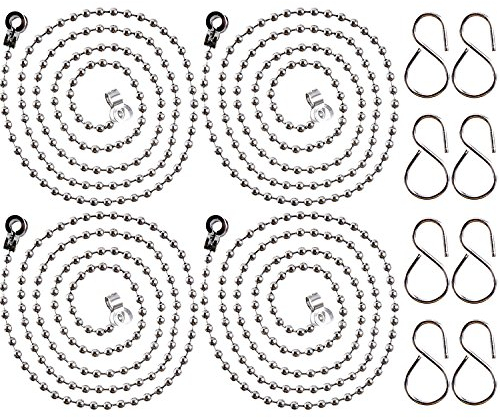 Cadena de Tapón de Tipo de Bola Cadena de Tope de Fregadero de Bañera de Acero Inoxidable con Gancho S para Materiales de Baño de Cuenca, 23,6 Pulgadas de Largo (4 Pieces)
