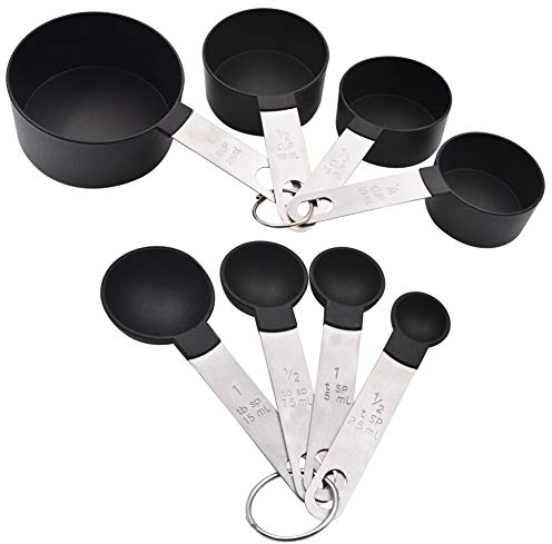 GreeSuit 8 Stück Edelstahl Messbecher Griff Kunststoff Messbecher Messlöffel für Küche Kochen Backen