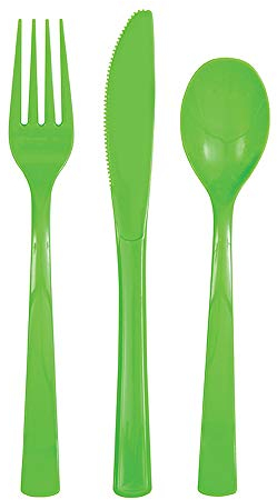 Lime Green Solid Assorted Plastic Cutlery - Classy & Elegant Flatware Design - Perfect for Parties, Weddings & Events - 18ct