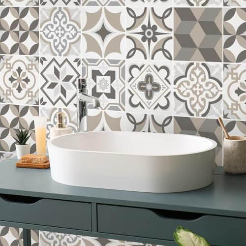 RE-COVERTILES - Adesivi per Piastrelle Bagno e Cucina 12 Pz 15x15 cm - PS00089 Decorazione murale in PVC impermeabile mattonelle mosaico stile cementine Azulejos