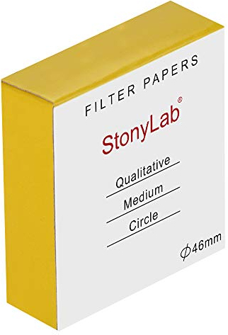 stonylab Cerchi di Carta Filtrante Qualitativi, Carta da Filtro in Cellulosa con Diametro di 46mm con Velocità di Filtrazione Media di Trattenimento Delle Particelle da 20 Micron, Confezione da 100