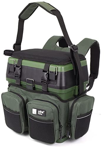 Zite Fishing Zaino Multifunzionale per la Pesca con Sedile - Include 4 scatole di plastica nel Coperchio - Ideale per riporre Gli Accessori per la Pesca